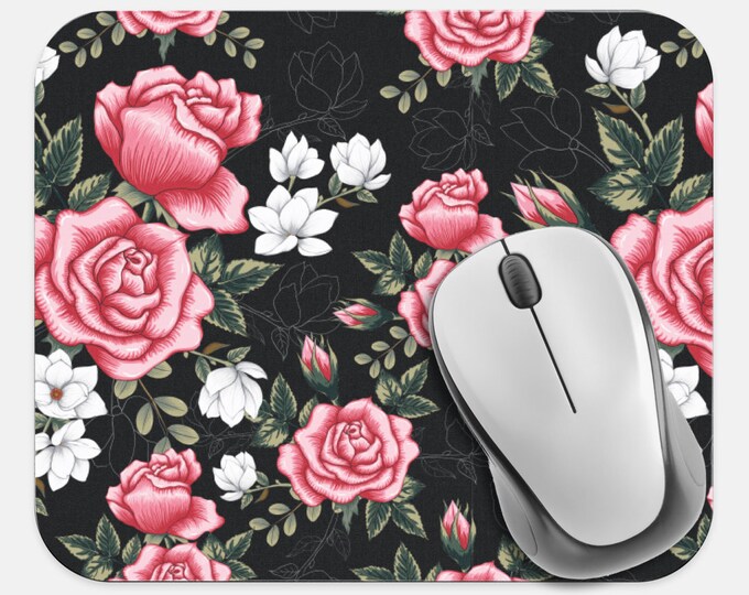 Floral Mouse Pad, Flowers Mouse Pad, Computer Accessories, Tech Desk Supplies, Boho Bohemian Hippie Mouse Pad, Neoprene Non Slip Mouse Pad