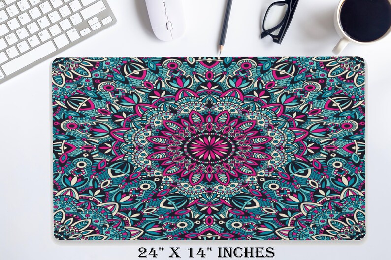 Computer Tech Supplies 24 x 12 In Non Slip Desk Pad Office Accessories LARGE Mandala Desk Pad Boho Bohemian Hippie Neoprene Desk Mat