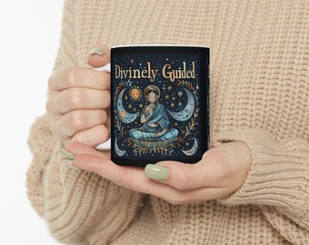 Divinely Guided Ceramic Coffee Mug, 11oz 15oz Boho Coffee Cup, Hippie Design Drink Mug, Ceramic Coffee Mug