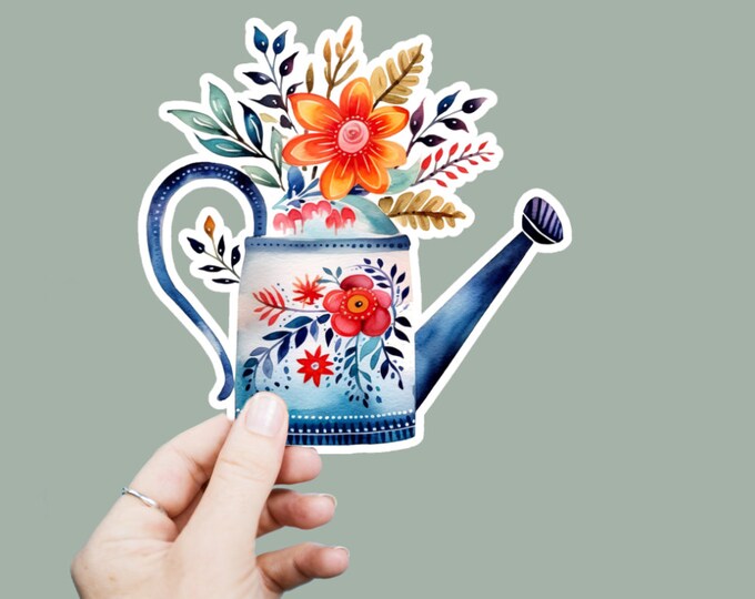 Floral Watering Can Vinyl Decal, Satin Finish Boho Sticker, Laptop Sticker, Window Decal, Water Bottle Decal, 4 Sizes To Choose From