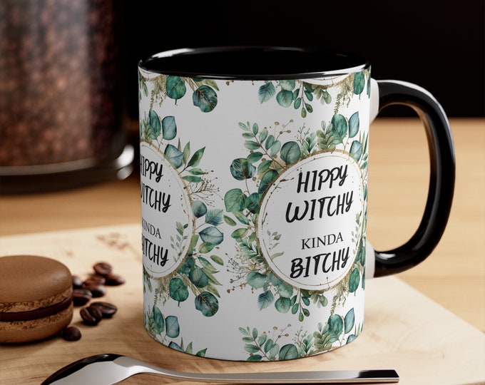 Ceramic Coffee Mug, 11oz Boho Coffee Cup, Hippie Witchy Kinda Bitchy Drink Mug, Choose from 5 Colors!