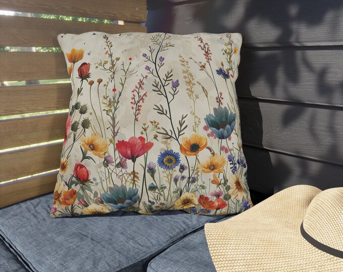 Boho Floral Print Outdoor Decorative Pillow, CHOOSE Your SIZE, UV Resistant Outdoor Pillow, Colorful Pillow Decor, Water Resistant Pillow