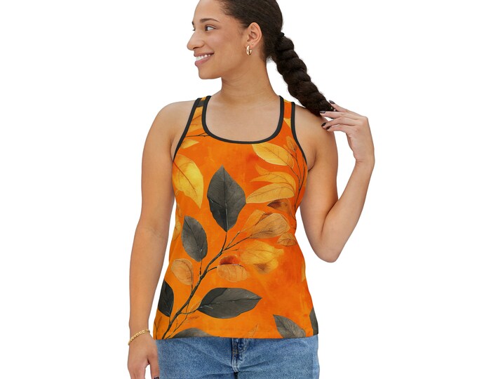 Women's Racerback Tank Top, Floral Boho Tank Top, Silky Polyester Spandex Flowy Tank, Sporty Tank Top, Sizes S-2XL