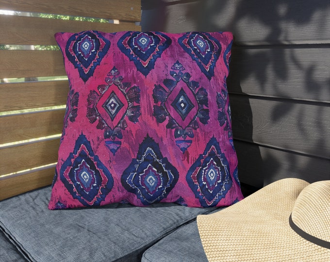 Boho Print Outdoor Decorative Pillow, CHOOSE Your SIZE, UV Resistant Outdoor Pillow, Colorful Pillow Decor, Water Resistant Pillow