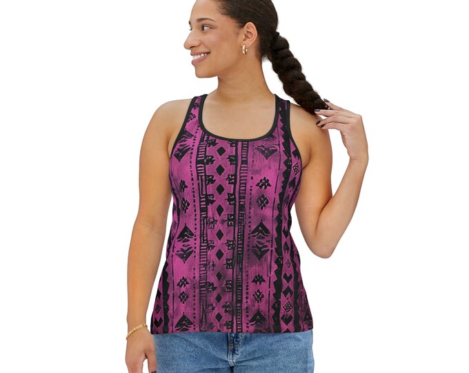 Women's Racerback Tank Top, Tribal Boho Tank Top, Silky Polyester Spandex Flowy Tank, Sporty Tank Top, Sizes S-2XL