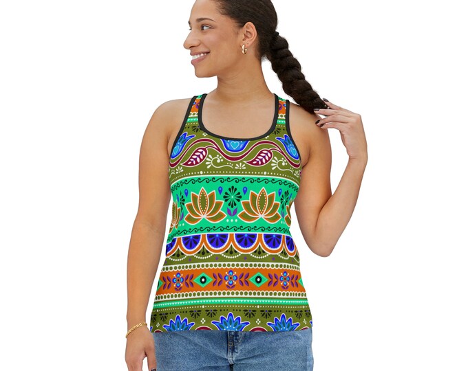 Women's Racerback Tank Top, Tribal Batik Tank Top, Silky Polyester Spandex Flowy Tank, Sporty Tank Top, Sizes S-2XL