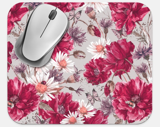 Floral Mouse Pad, Flowers Mouse Pad, Computer Accessories, Tech Desk Supplies, Boho Bohemian Hippie Mouse Pad, Neoprene Non Slip Mouse Pad