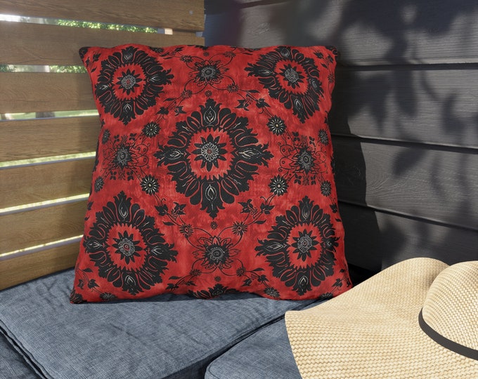 Boho Print Outdoor Decorative Pillow, CHOOSE Your SIZE, UV Resistant Outdoor Pillow, Colorful Pillow Decor, Water Resistant Pillow