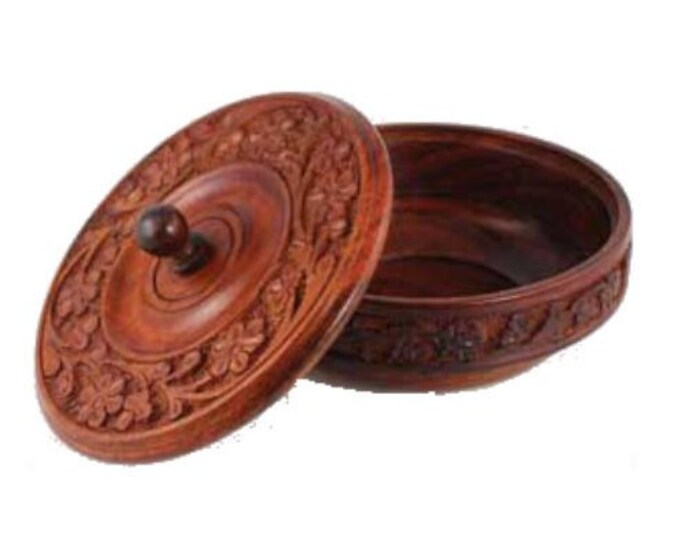 Natural Wood Carved Offering Bowl, 5" Carved Wooden Smudge Pot with Lid, Smudge Bowl, Offering Bowl, Ceremonial Smudge Bowl