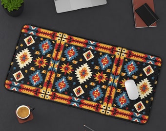 LARGE Tribal Aztec Design Desk Mat, 3 Sizes Non Slip Desk Pad, Office Computer Tech Supplies, Boho Bohemian Hippie Neoprene Desk Mat