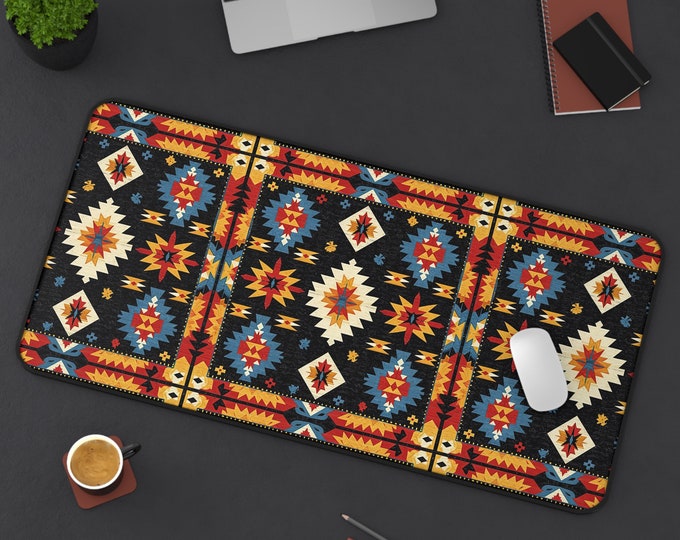 LARGE Tribal Aztec Design Desk Mat, 3 Sizes Non Slip Desk Pad, Office Computer Tech Supplies, Boho Bohemian Hippie Neoprene Desk Mat