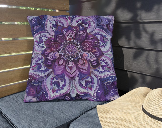 Boho Print Outdoor Decorative Pillow, CHOOSE Your SIZE, UV Resistant Outdoor Pillow, Colorful Pillow Decor, Water Resistant Pillow