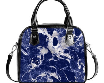 Marble Print Handbag With Single Shoulder Strap, PU Vegan Leather Lined Handbag Purse, Marble Print Leather Purse, Womens Accessories