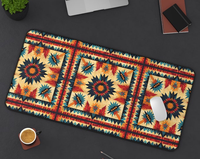 LARGE Tribal Aztec Design Desk Mat, 3 Sizes Non Slip Desk Pad, Office Computer Tech Supplies, Boho Bohemian Hippie Neoprene Desk Mat