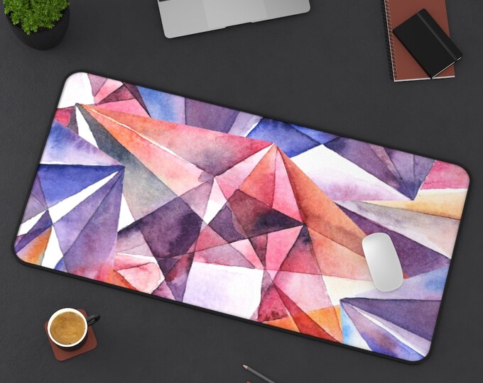 LARGE Crystals Watercolor Prism Desk Mat, 3 Sizes Non Slip Desk Pad, Office Computer Tech Supplies, Boho Bohemian Hippie Neoprene Desk Pad