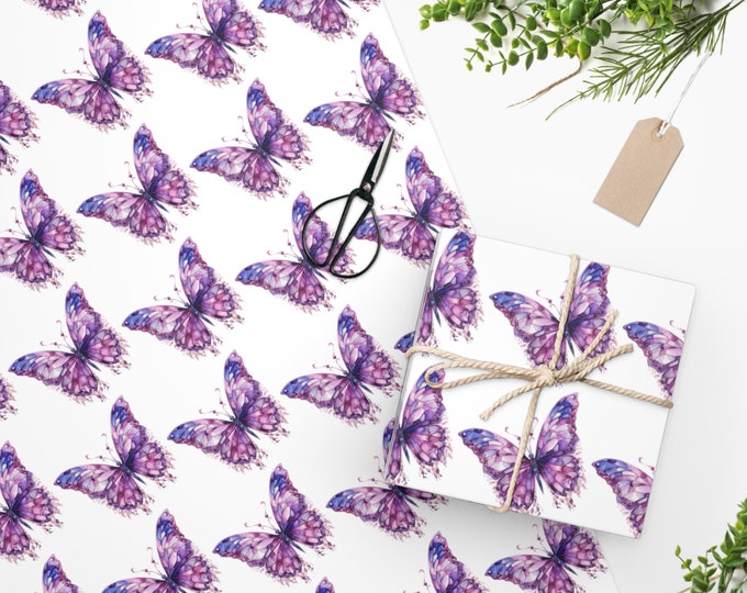 Bohemian Butterfly Wrapping Paper, Two Sizes, Sustainably Sourced, Party Supplies, Anniversary Birthday Gift Wrap, Boho Wrapping Paper