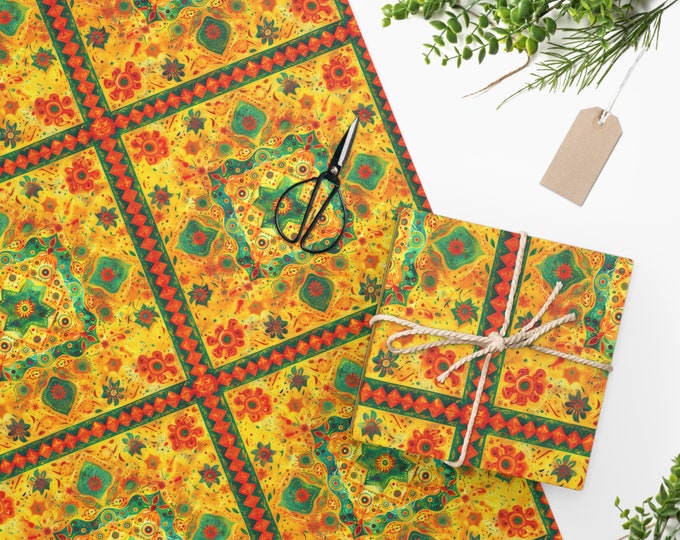 Bohemian Boho Print Wrapping Paper, Two Sizes, Sustainably Sourced, Party Supplies, Anniversary Birthday Gift Wrap, Boho Wrapping Paper