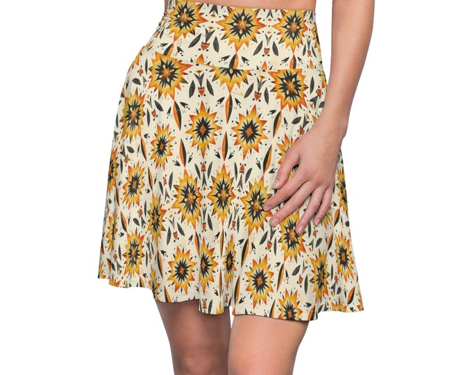 Women's Boho Skater Skirt, Polyester Spandex Stretchy Silky Boho Skirt, Flowy Hippie Skirt, XS-2XL