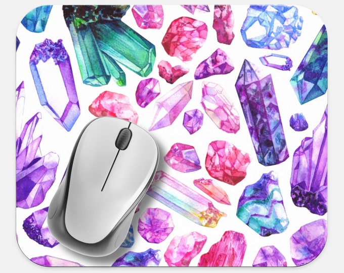 Gemstone Crystals Mouse Pad, Gems Mouse Pad, Computer Accessories, Tech Desk Supplies, Boho Bohemian Hippie Mouse Pad, Neoprene Mouse Pad