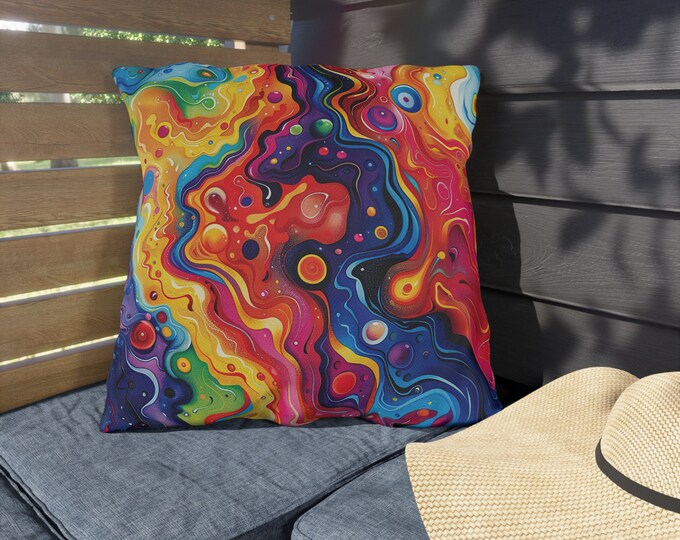 Boho Print Outdoor Decorative Pillow, CHOOSE Your SIZE, UV Resistant Outdoor Pillow, Colorful Pillow Decor, Water Resistant Pillow