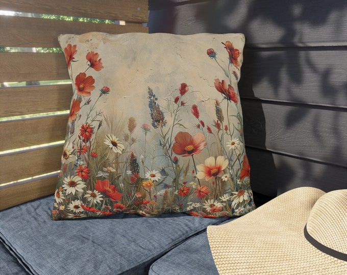 Boho Floral Print Outdoor Decorative Pillow, CHOOSE Your SIZE, UV Resistant Outdoor Pillow, Colorful Pillow Decor, Water Resistant Pillow