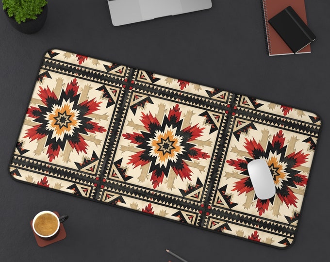 LARGE Tribal Aztec Design Desk Mat, 3 Sizes Non Slip Desk Pad, Office Computer Tech Supplies, Boho Bohemian Hippie Neoprene Desk Mat