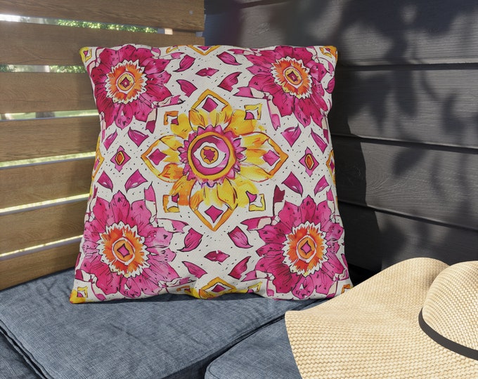 Boho Print Outdoor Decorative Pillow, CHOOSE Your SIZE, UV Resistant Outdoor Pillow, Colorful Pillow Decor, Water Resistant Pillow