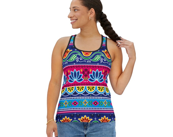 Women's Racerback Tank Top, Tribal Batik Tank Top, Silky Polyester Spandex Flowy Tank, Sporty Tank Top, Sizes S-2XL