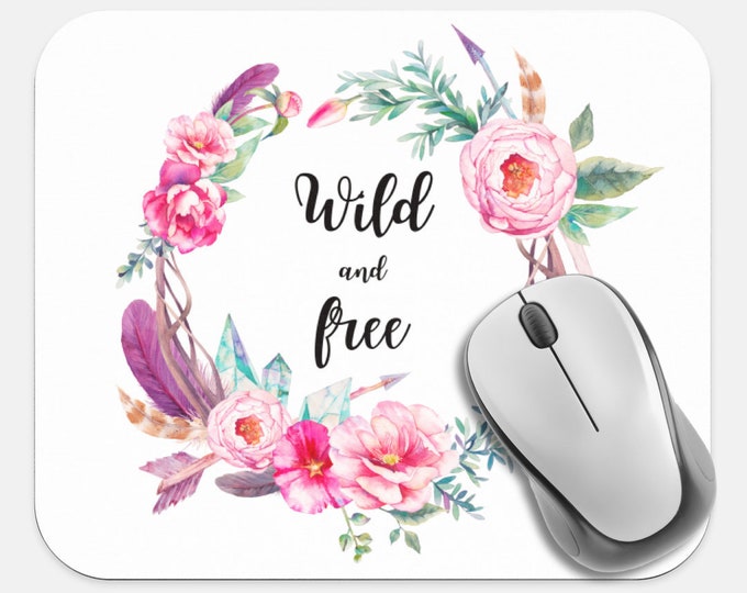 Wild and Free Mouse Pad, Boho Bohemian Mouse Pad, Computer Accessories, Tech Desk Supplies, Bohemian Hippie Mouse Pad, Neoprene Mouse Pad