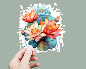 Floral Lotus Flower Vinyl Decal, Satin Finish Boho Sticker, Laptop Sticker, Window Decal, Water Bottle Decal, 4 Sizes To Choose From