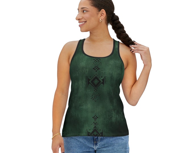 Women's Racerback Tank Top, Tribal Boho Tank Top, Silky Polyester Spandex Flowy Tank, Sporty Tank Top, Sizes S-2XL