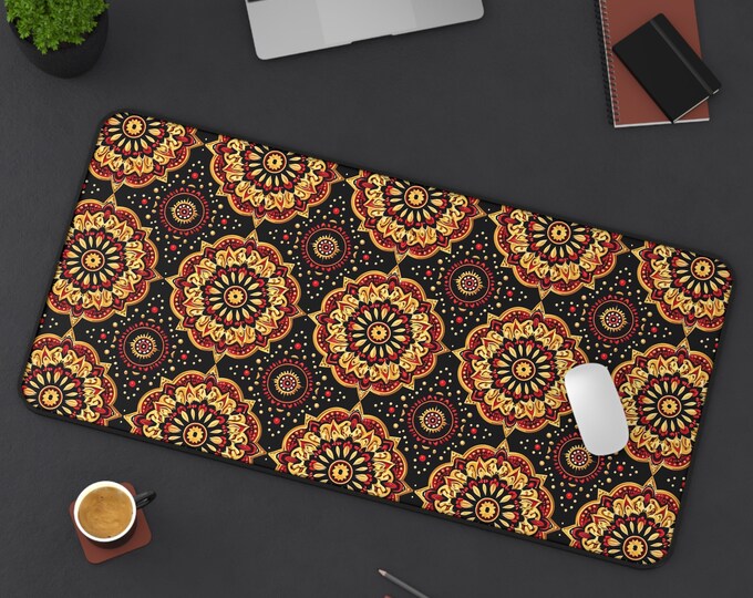 LARGE Mandala Design Desk Mat, 3 Sizes Non Slip Desk Pad, Office Computer Tech Supplies, Boho Bohemian Hippie Neoprene Desk Mat