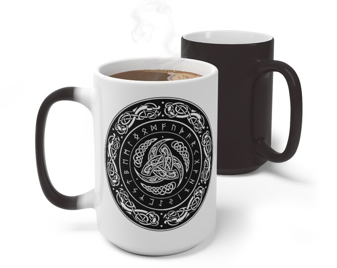 Boho Celtic Norse Rune Magic Color Changing Wicca Mug, 11oz 15oz Mug, Magic Mug, Bohemian Hippie Boho Mug, Color Change Cup, Ceramic Mu