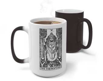 Tarot Card Color Changing Mug, The Hierophant Tarot Card Mug, 11oz 15oz Mug, Magic Mug, Occult Divination Spiritual Color Change Ceramic Cup