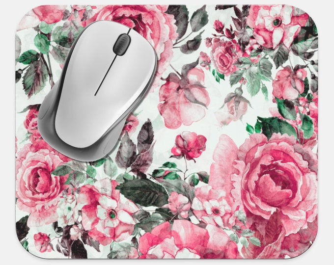 Floral Mouse Pad, Flowers Mouse Pad, Computer Accessories, Tech Desk Supplies, Boho Bohemian Hippie Mouse Pad, Neoprene Non Slip Mouse Pad