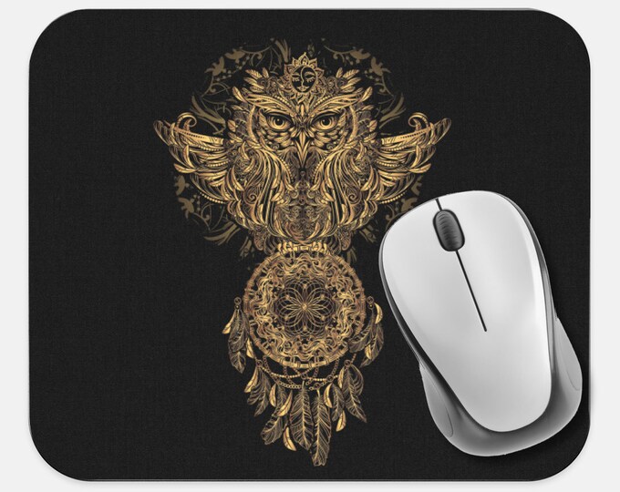 Owl Dreamcatcher Mouse Pad, Tribal Mouse Pad, Computer Accessories, Tech Desk Supplies, Boho Bohemian Hippie Mouse Pad, Neoprene Mouse Pad