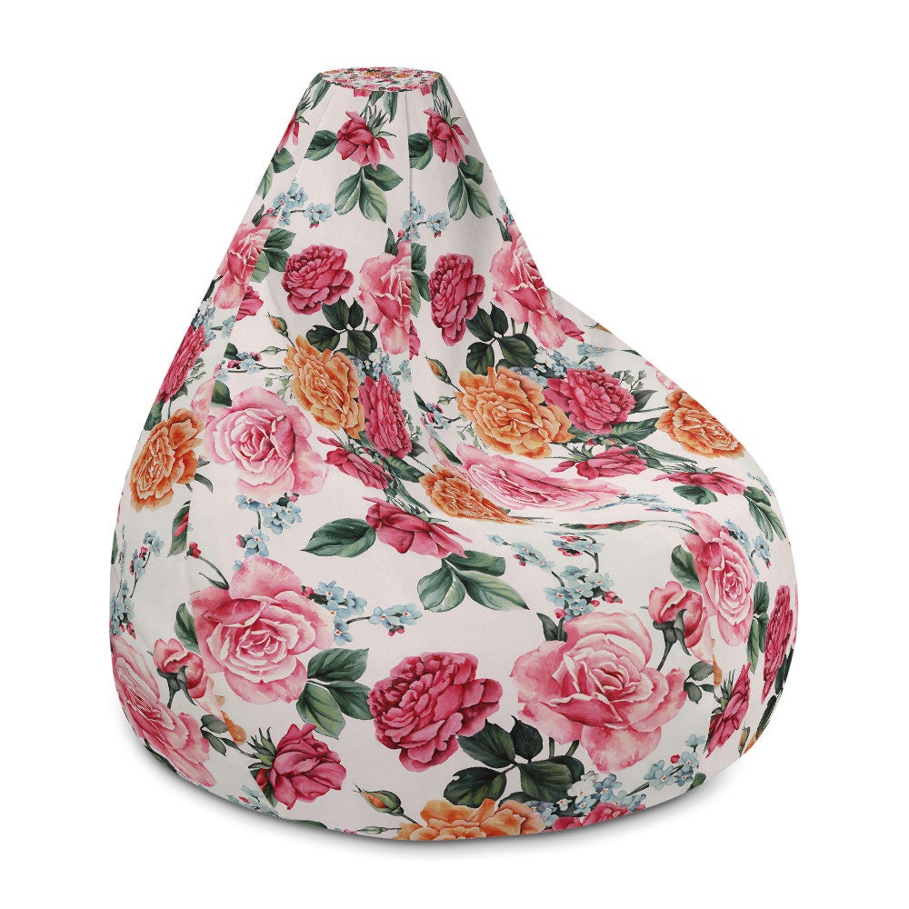 Large Bean Bag Chair With Filling Floral Flowers Roses Boho
