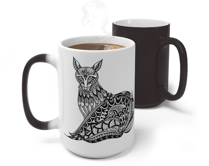 Boho Celtic Fox Color Changing Mug, Animal Totem Mug, 11oz 15oz Mug, Magic Mug, Bohemian Hippie Boho Mug, Color Change Cup, Ceramic Mug