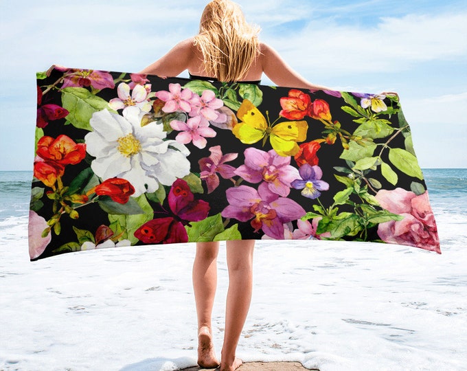 Large Beach Towel, 30 x 60 Inch Towel, Bath Towel, Butterfly Butterflies Towel, Custom Print Towel, Floral Art Designer Towel, Premium Towel
