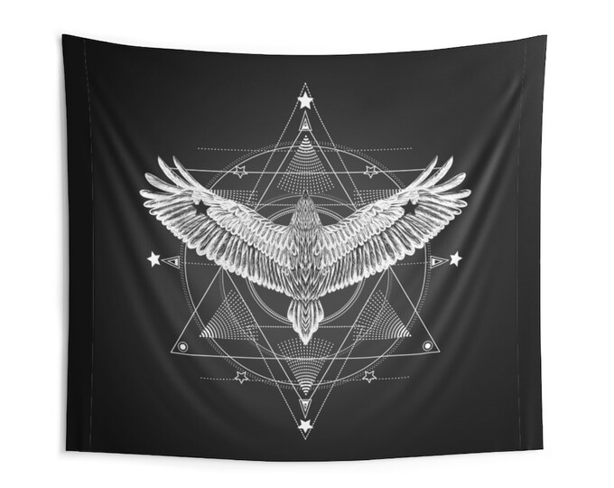 Raven Celestial Wall Tapestry, Custom Large Wall Hanging Art, Raven Bird Boho Bohemian Stars Night Tapestry, Custom Fabric Tapestry