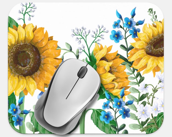 Floral Mouse Pad, Sunflower Mouse Pad, Computer Accessories, Tech Desk Supplies, Boho Bohemian Hippie Mouse Pad, Neoprene Non Slip Mouse Pad