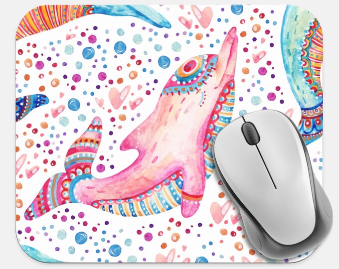 Dolphin Mouse Pad, Boho Bohemian Mouse Pad, Computer Accessories, Tech Desk Supplies, Boho Bohemian Hippie Mouse Pad, Neoprene Mouse Pad