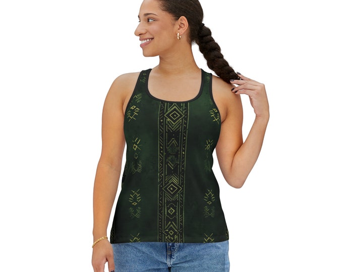 Women's Racerback Tank Top, Tribal Boho Tank Top, Silky Polyester Spandex Flowy Tank, Sporty Tank Top, Sizes S-2XL