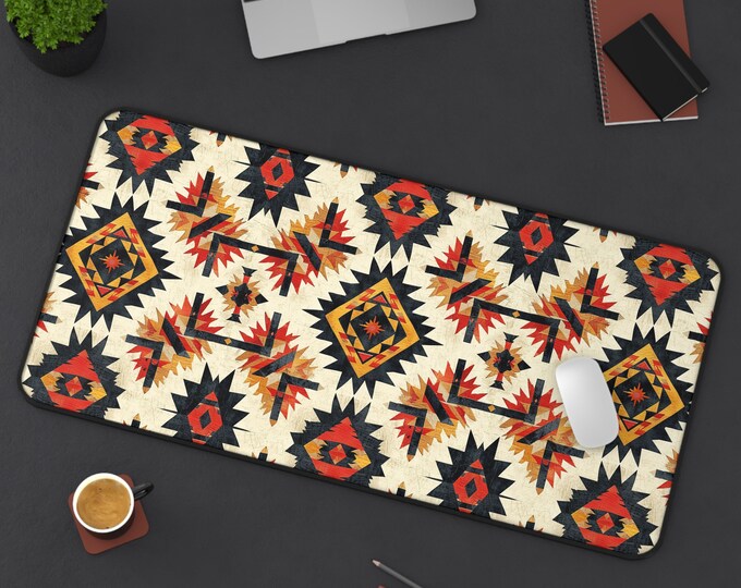 LARGE Tribal Aztec Design Desk Mat, 3 Sizes Non Slip Desk Pad, Office Computer Tech Supplies, Boho Bohemian Hippie Neoprene Desk Mat