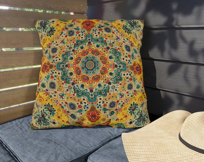 Boho Print Outdoor Decorative Pillow, CHOOSE Your SIZE, UV Resistant Outdoor Pillow, Colorful Pillow Decor, Water Resistant Pillow