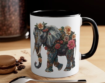 Ceramic Coffee Mug, 11oz Boho Coffee Cup, Bejeweled Elephant Drink Mug, Choose from 5 Colors!