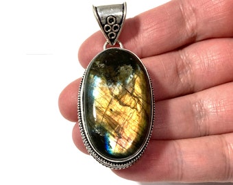 Womens Pendant, Labradorite Gemstone Pendant, Sterling Silver Pendant, Boho Necklace, Bohemian Gemstone Jewelry, Boho Jewelry