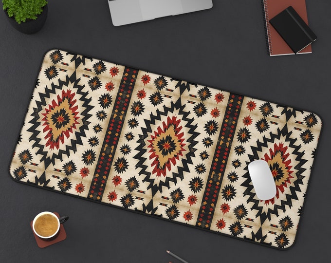 LARGE Tribal Aztec Design Desk Mat, 3 Sizes Non Slip Desk Pad, Office Computer Tech Supplies, Boho Bohemian Hippie Neoprene Desk Mat