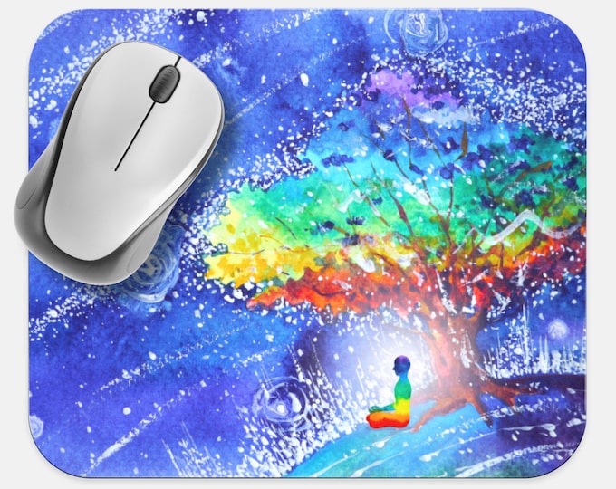 Watercolor Mouse Pad, Rainbow Mouse Pad, Computer Accessories, Tech Desk Supplies, Boho Bohemian Hippie Neoprene Non Slip Mouse Pad