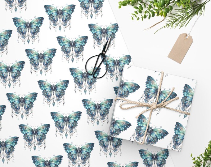 Bohemian Butterfly Wrapping Paper, Two Sizes, Sustainably Sourced, Party Supplies, Anniversary Birthday Gift Wrap, Boho Wrapping Paper